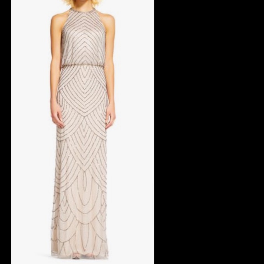 Adrianna Papell Art Deco Beaded Blouson Dress